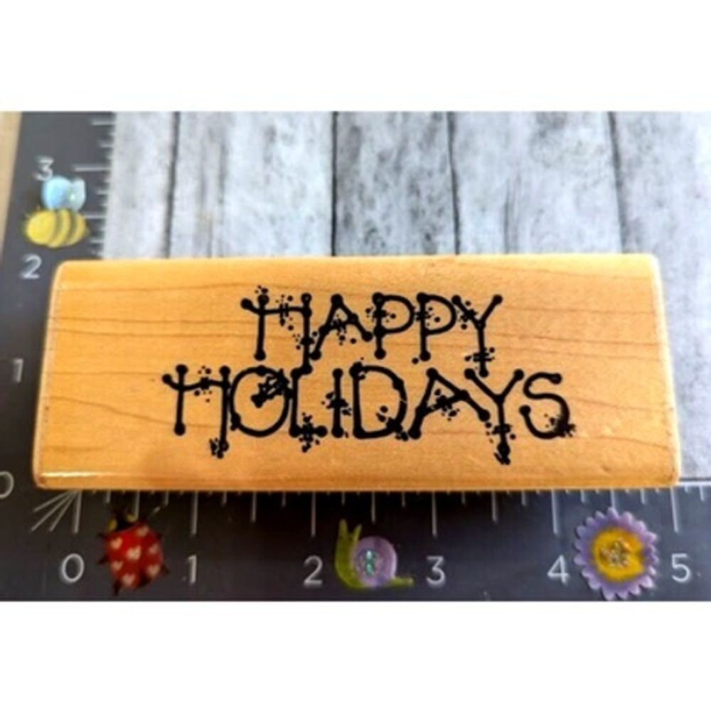 Dots Happy Holidays Christmas 1991 Rubber Stamp Wood #D48